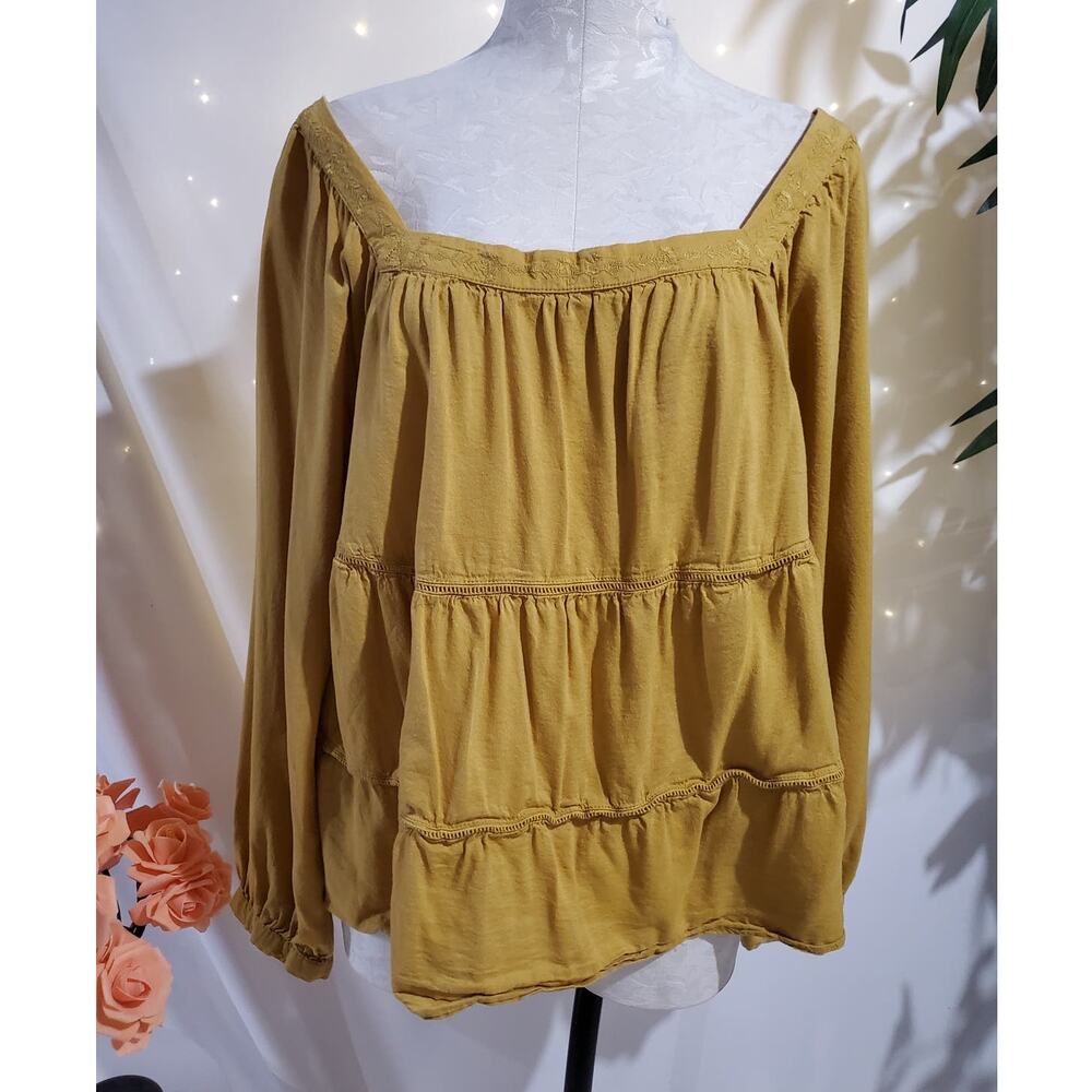 Old Navy Square-Neck Tiered Swing Top Blouse Womens Plus Size 1X Embroidered
